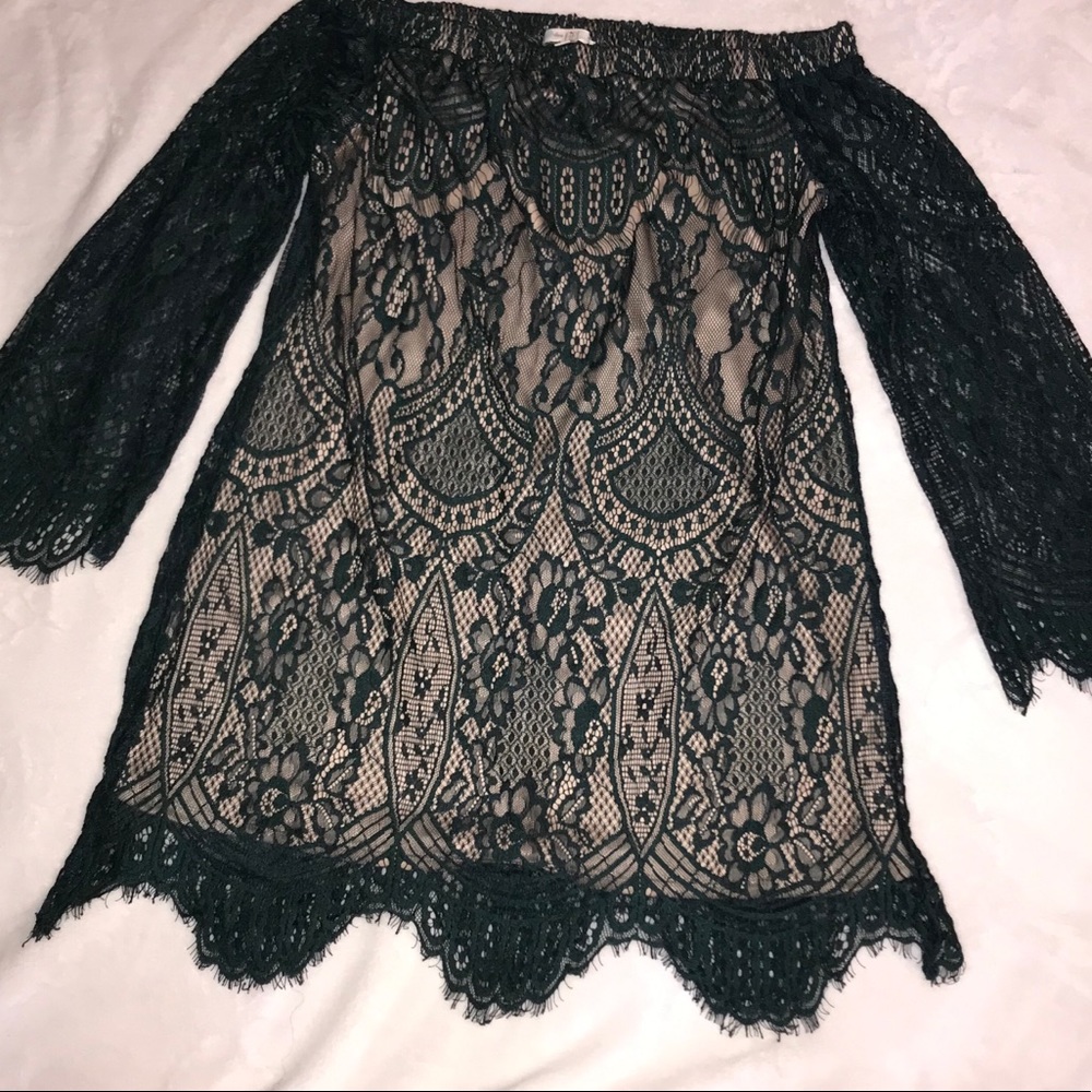 Love, fire Lace detail off shoulder dress